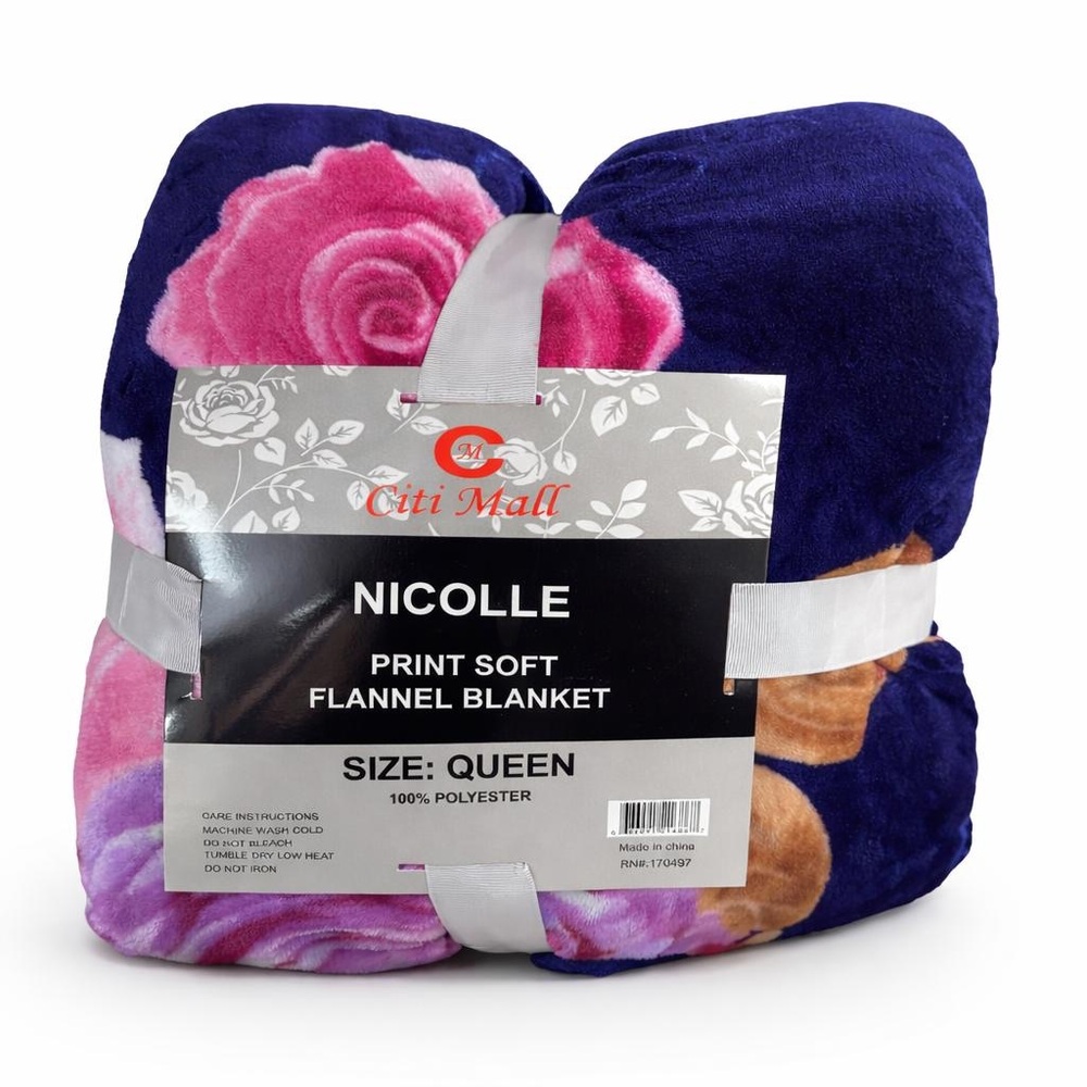 Nicole Floral Print Soft Flannel Blanket - Pink, Blue, Brown